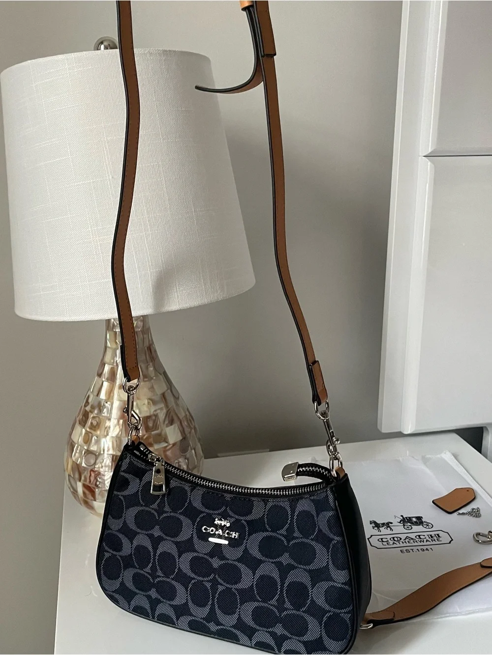 COACH Black Navy Signature Jacquard Shoulder Bag